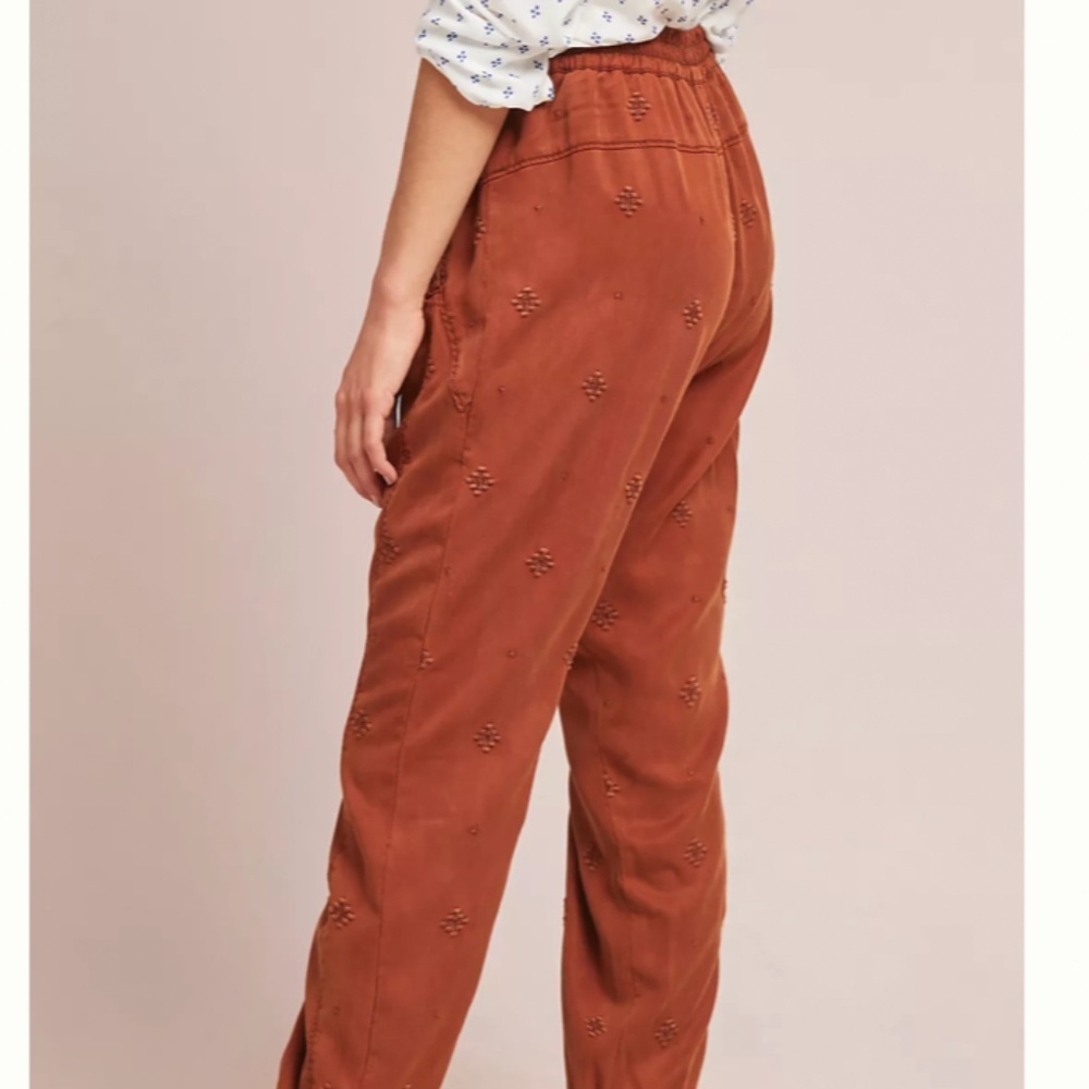 Anthropologie Rowan Embroidered Joggers brown orange (size XS) - Picture 2 of 11